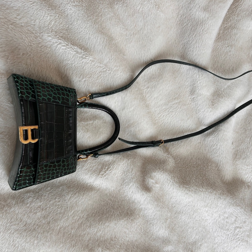 BALENCIAGA HOURGLASS HANDBAG IN FOREST GREEN